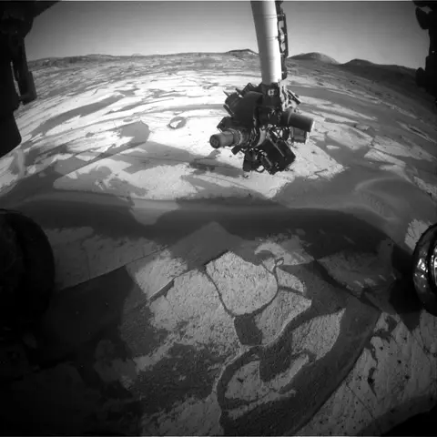 Raw image from Curiosity’s Front Hazard Avoidance Camera (Hazcam)