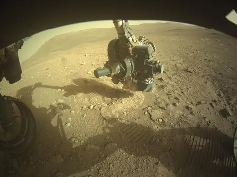 Raw image from Perseverance’s Front Hazard Avoidance Camera (Hazcam)